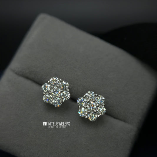 Moissanite Flower Cluster Earrings (5.6mm–9mm) 925 Sterling Silver | Unisex