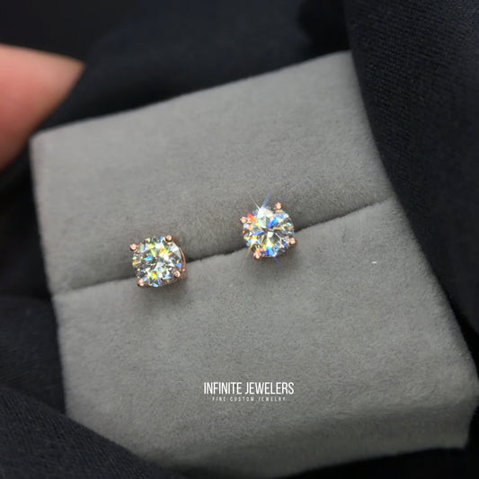 Moissanite Solitaire Stud Earrings (3mm–8mm) Solid .925 Sterling Silver | Unisex