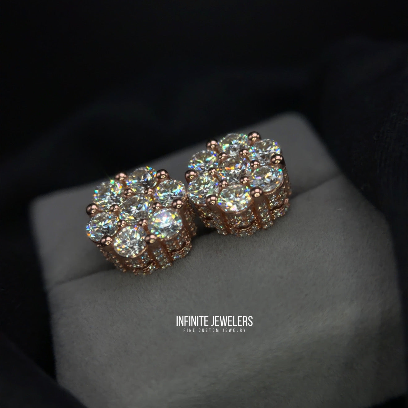 3D Moissanite Flower Cluster Earrings (with side stones) 925 Sterling Silver | Unisex