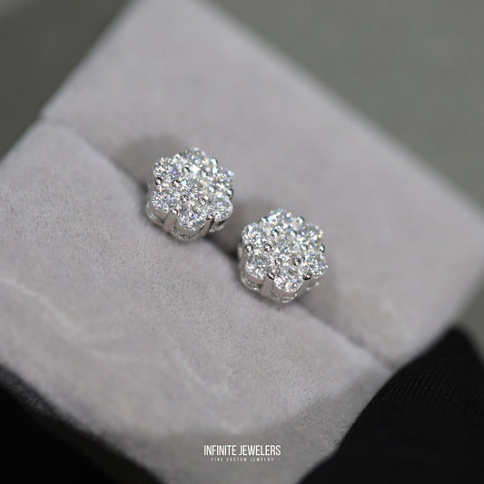 Moissanite Flower Cluster Earrings (5.6mm–9mm) 925 Sterling Silver | Unisex