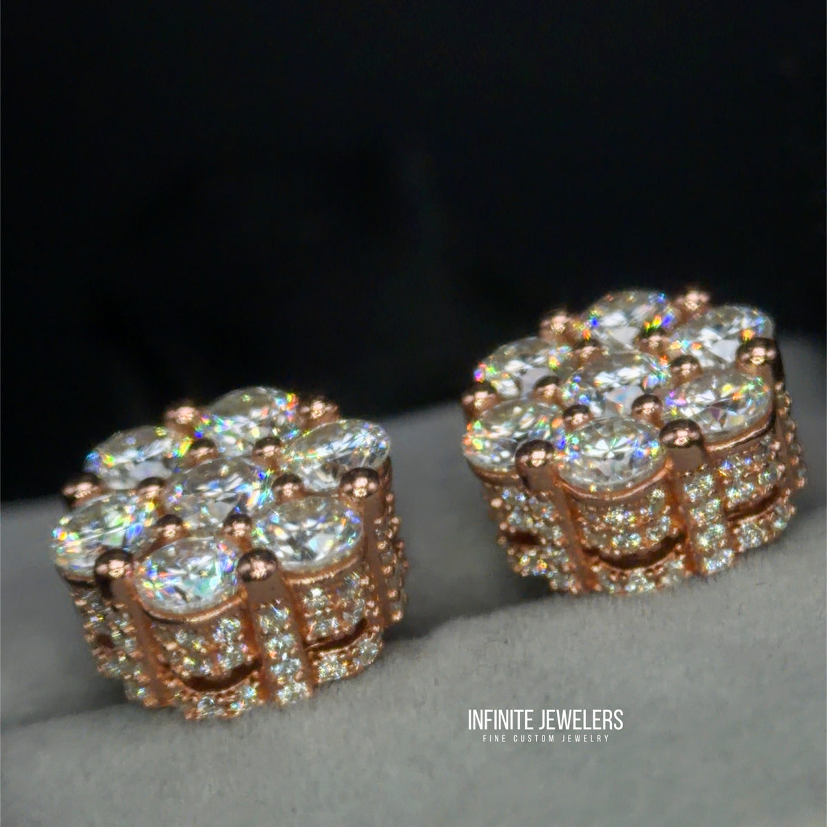 3D Moissanite Flower Cluster Earrings (with side stones) 925 Sterling Silver | Unisex