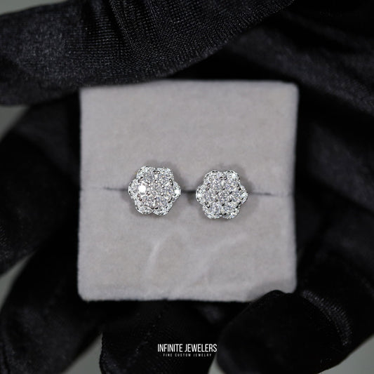 2 Layer Moissanite Flower Cluster Earrings 925 Sterling Silver | Unisex