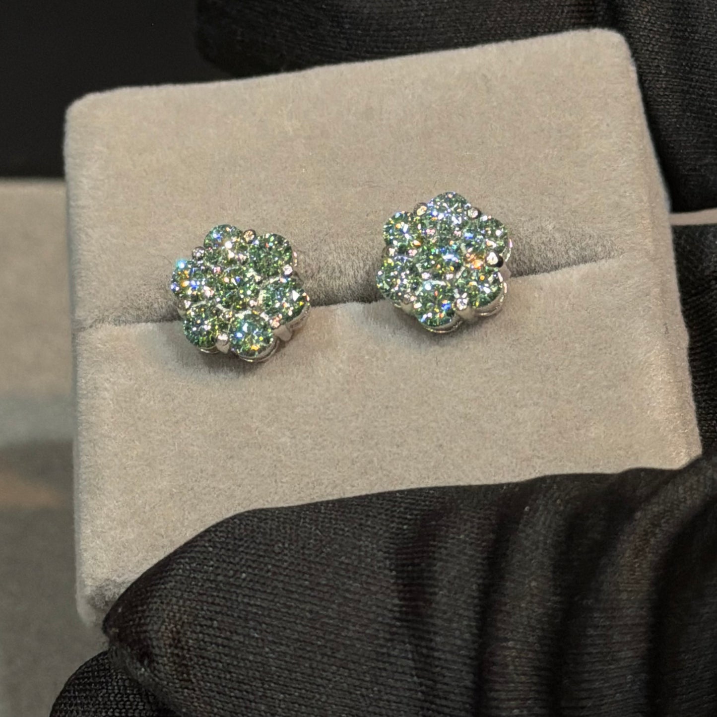 9.5MM VVS Aqua Teal Moissanite Clusters 925 Silver Earrings (screw-backs)