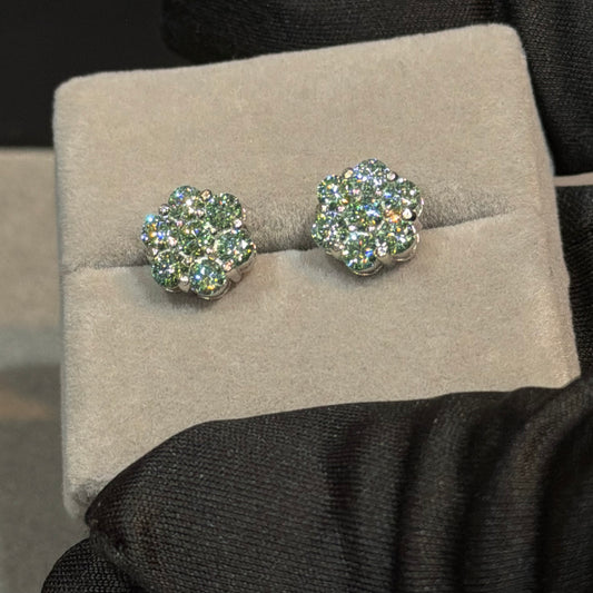 9.5MM VVS Aqua Teal Moissanite Clusters 925 Silver Earrings (screw-backs)