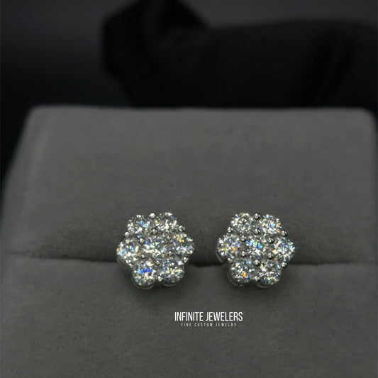 Moissanite Flower Cluster Earrings (5.6mm–9mm) 925 Sterling Silver | Unisex