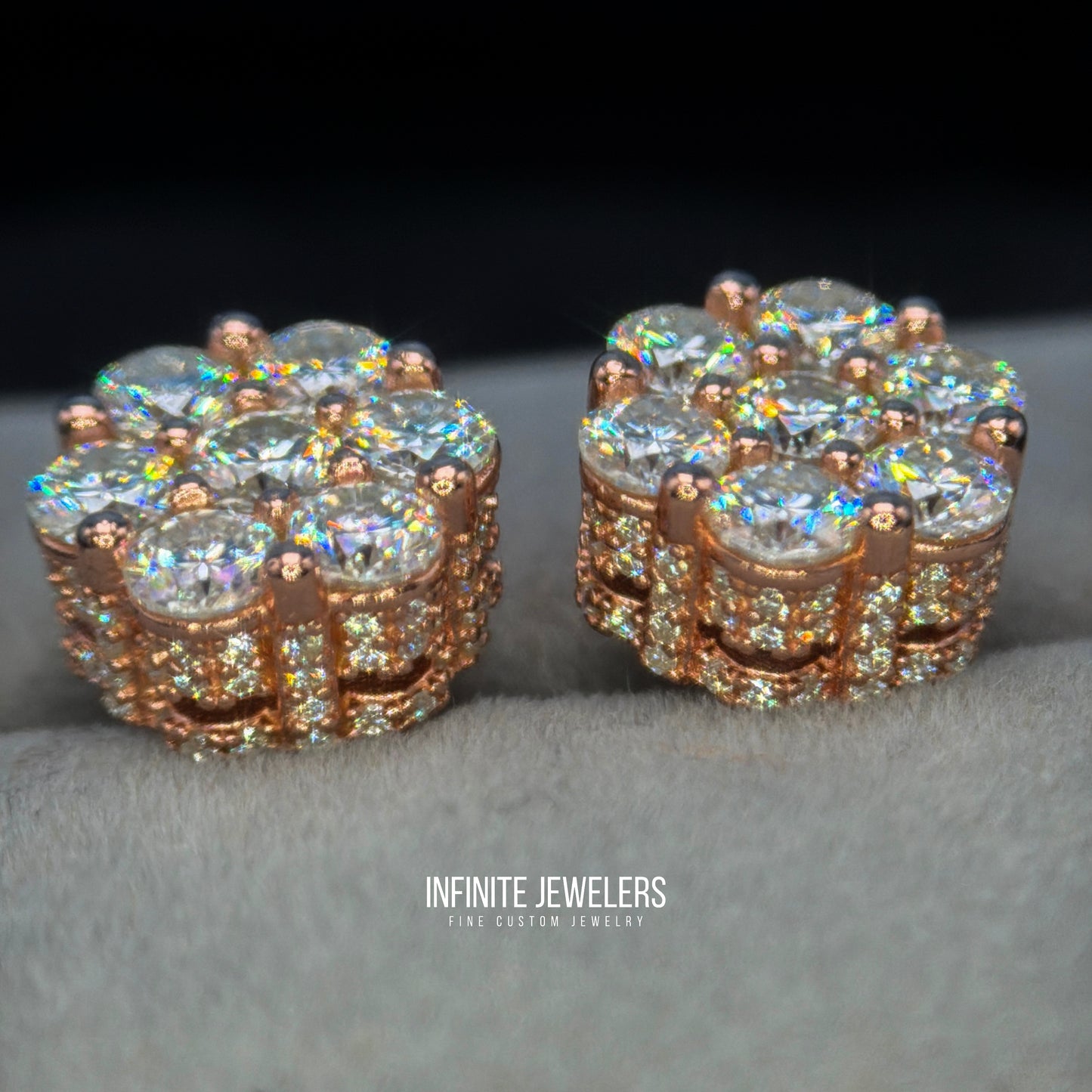 3D Moissanite Flower Cluster Earrings (with side stones) 925 Sterling Silver | Unisex