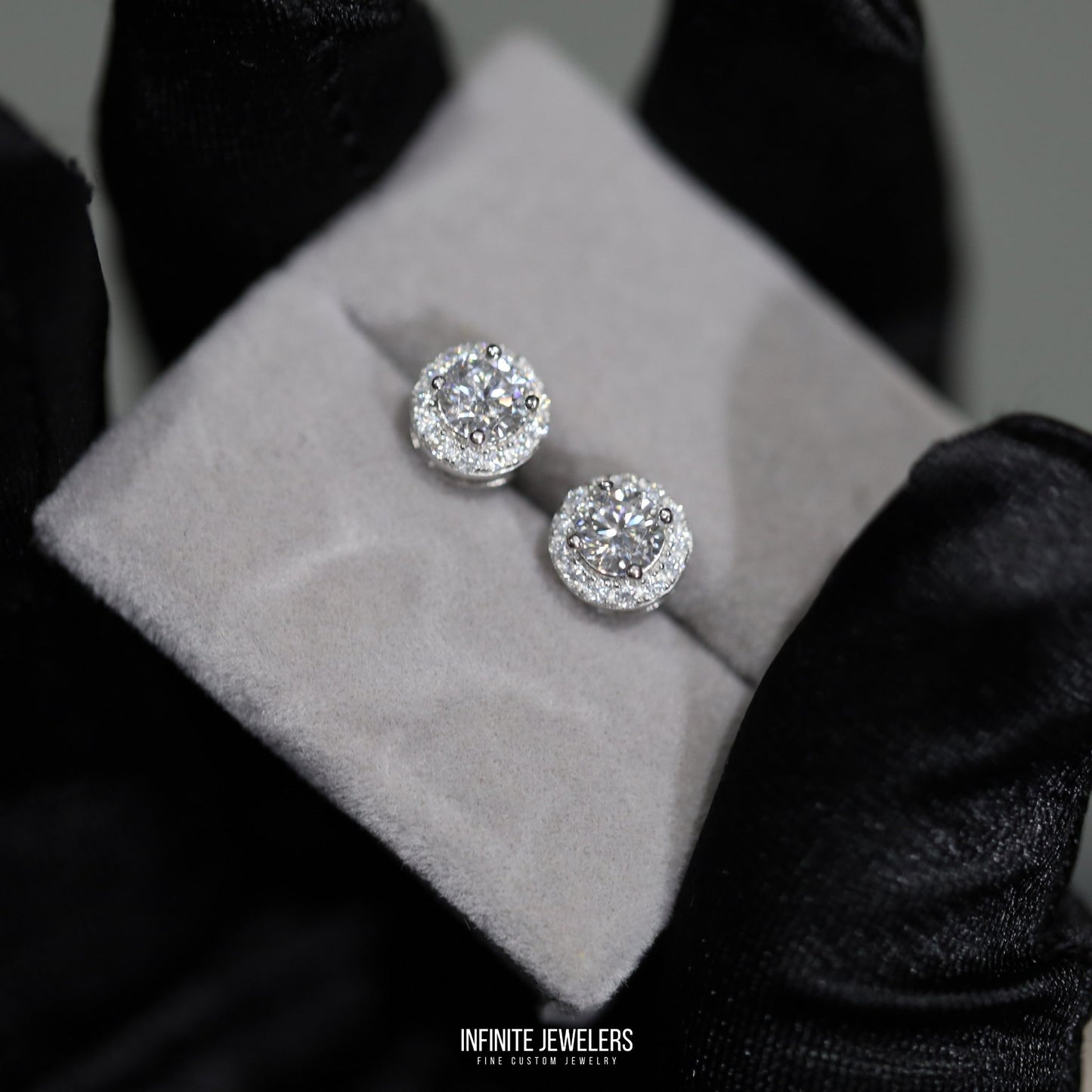 5mm Moissanite Halo Solitaire Sterling Silver Earrings