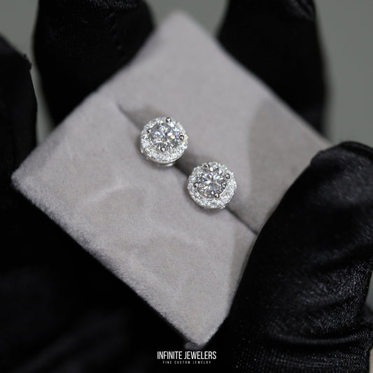 5mm Moissanite Halo Solitaire Sterling Silver Earrings