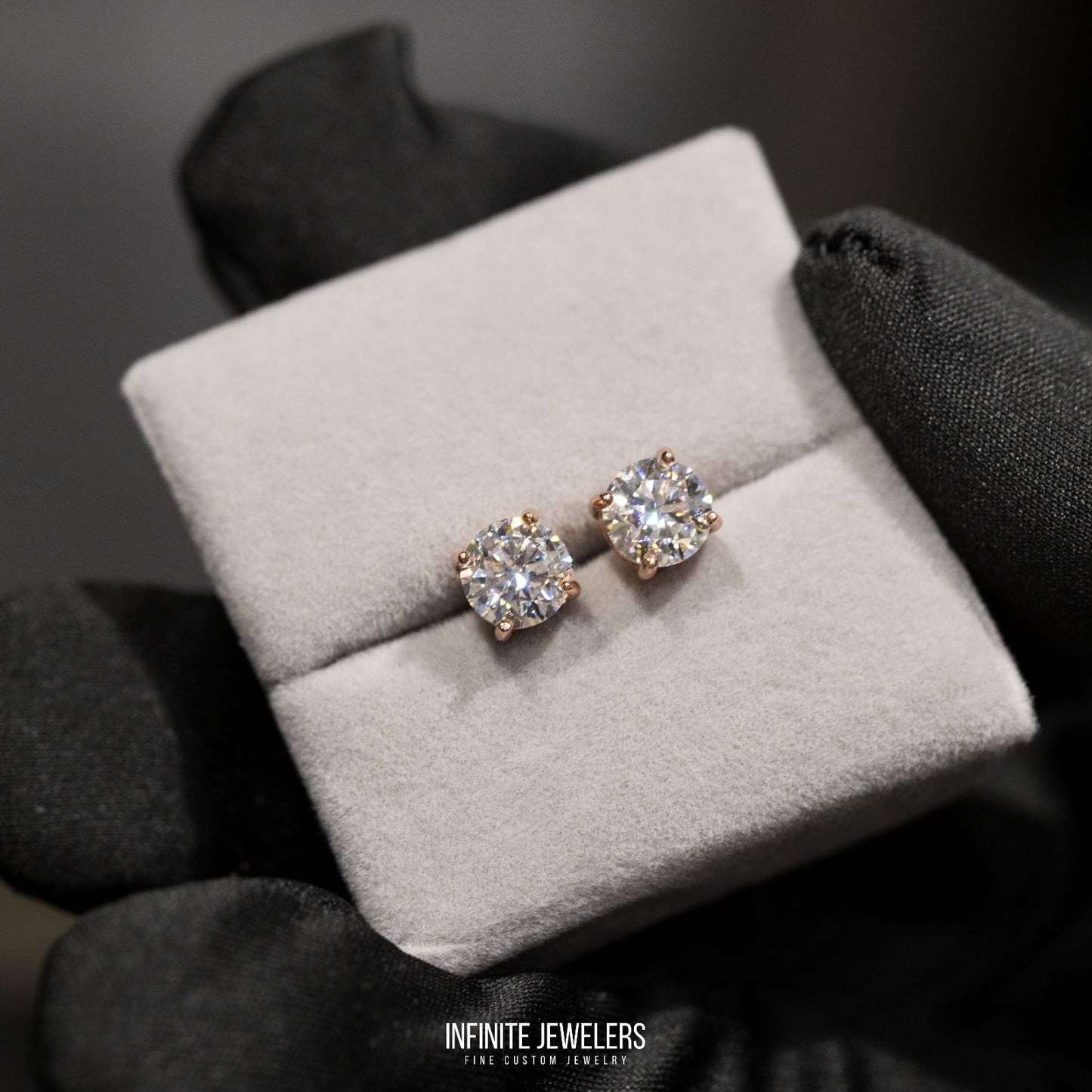 6.5MM ROSE GOLD MOISSANITE SOLITAIRE STERLING SILVER EARRINGS