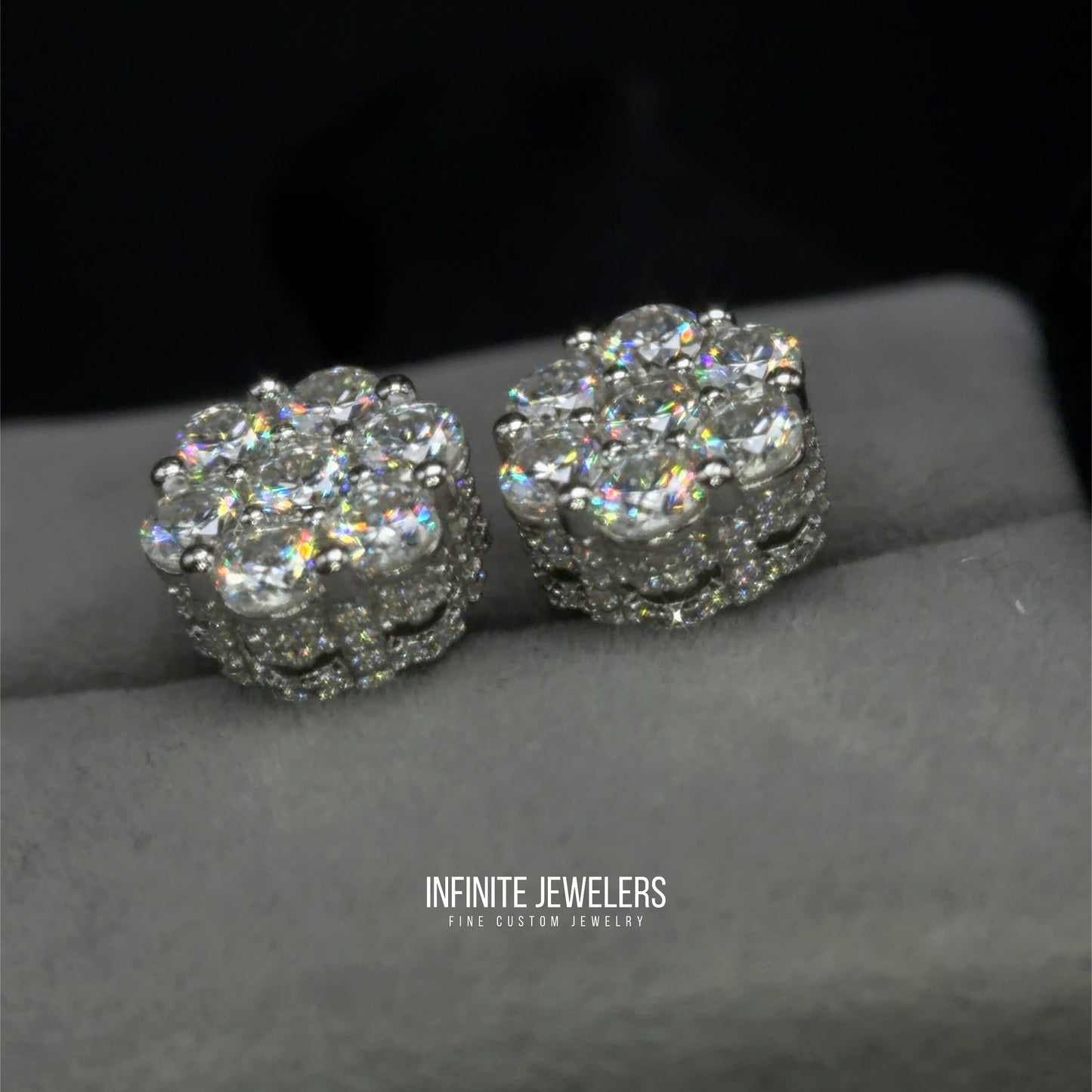 3D Moissanite Flower Cluster Earrings (with side stones) 925 Sterling Silver | Unisex
