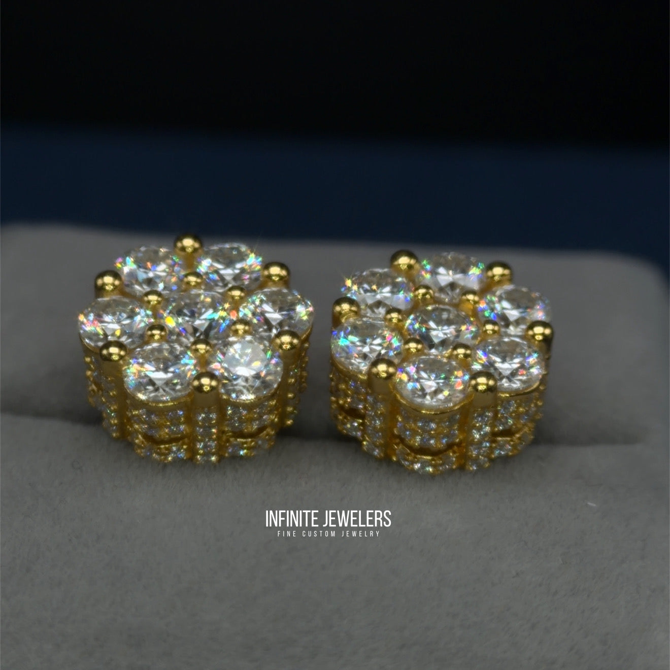 3D Moissanite Flower Cluster Earrings (with side stones) 925 Sterling Silver | Unisex